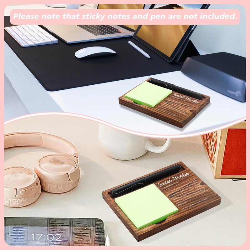 CINRLLA Social Worker Sticky Note Holder Wooden Notepad & Pen Holder 6.5" x 4.7" Sticky Note Pad Holder Dispenser for Desk Social Worker Definition Work Appreciation Gifts, NPA234 - Image 3